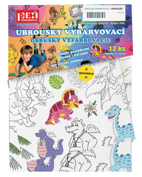 Vyfarbovacie obrúsky - Dino, 12 ks