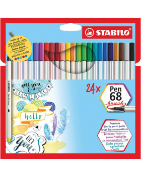 STABILO Pen 68 - fixky so štetcovým hrotom, 24 kusov