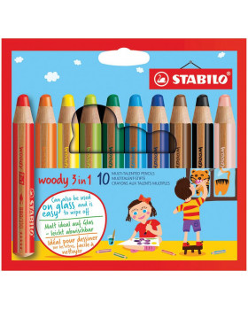 STABILO Woody 3in1 - multifunkčné pastelky, 10 farieb