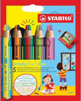 STABILO Woody 3in1 - multifunkčné dvojfarebné pastelky, 5 farieb