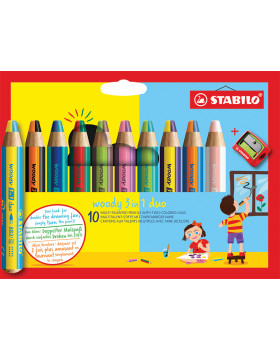 STABILO Woody 3in1 - multifunkčné dvojfarebné pastelky, 10 farieb